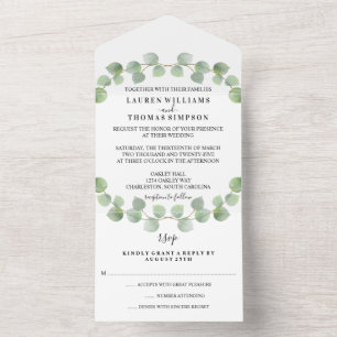 Eucalyptus Gold Glitter Wedding Invitation
