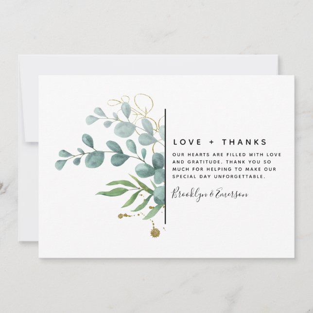 Eucalyptus Gold Glitter Wedding  Thank You Card (Front)