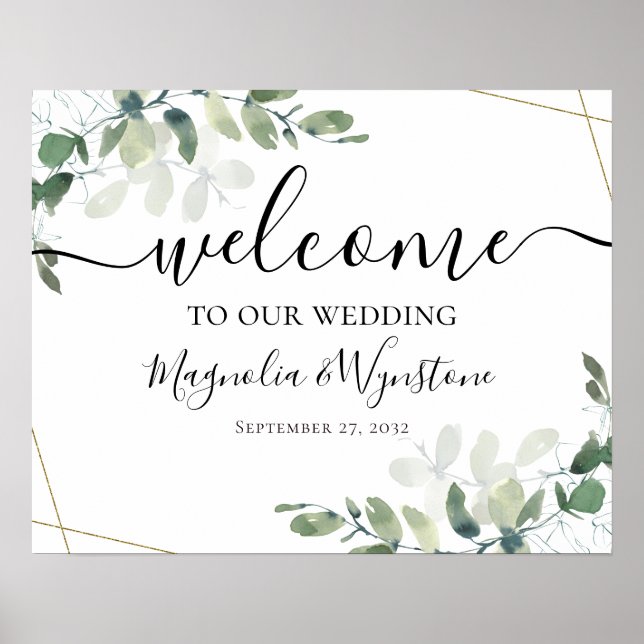 Eucalyptus Gold Glitter Wedding Welcome Poster (Front)