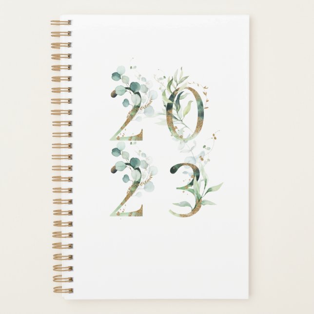 Eucalyptus Gold Greenery 2023 Elegant Chic Agenda (Front)