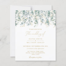 Eucalyptus gold greenery wedding invitation