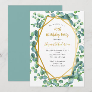 Eucalyptus Gold Greenery Women's Birthday Party Invitation
