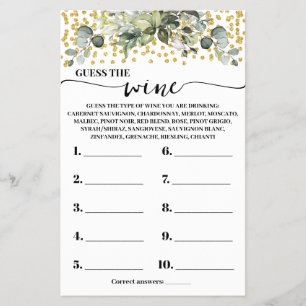 Eucalyptus Gold Guess the Wine Shower Game Card