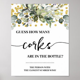 Eucalyptus Gold How Many Corks Shower Game Sign