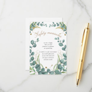 Eucalyptus Gold Leaves Wedding Safety Measures Enclosure Card