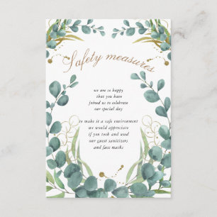 eucalyptus  gold leaves wedding safety measures  enclosure card