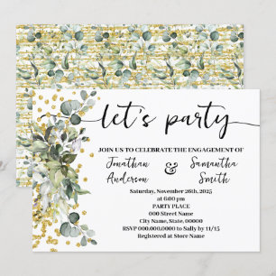 Eucalyptus Gold Let's Party Engagement Invitation