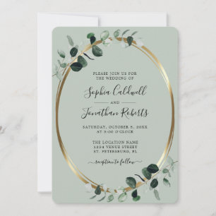 Eucalyptus Gold Metallic Sage All in One Wedding Invitation