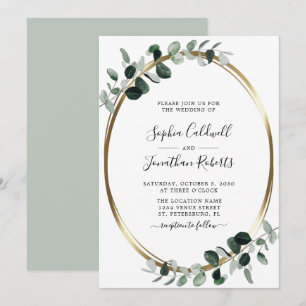 Eucalyptus Gold Metallic Sage Elegant Wedding Invitation