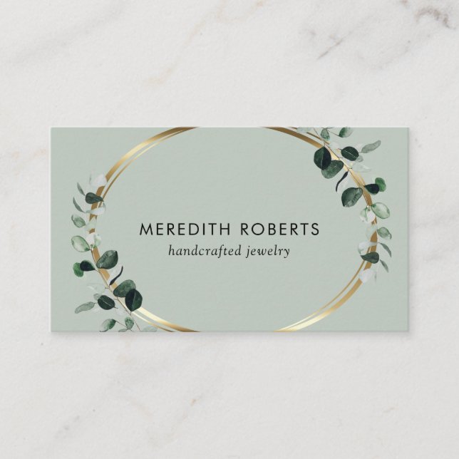 Eucalyptus Gold Metallic Sage Jewellery Designer Business Card (Front)