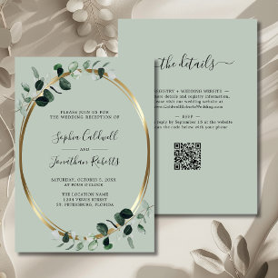 Eucalyptus Gold Metallic Sage Wedding Reception In Invitation