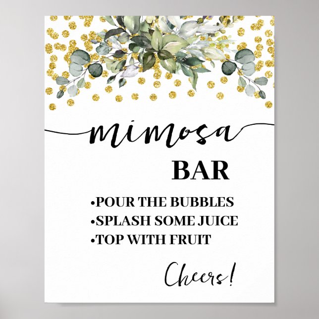Eucalyptus Gold Mimosa Bar Bridal Shower Wedding Poster (Front)