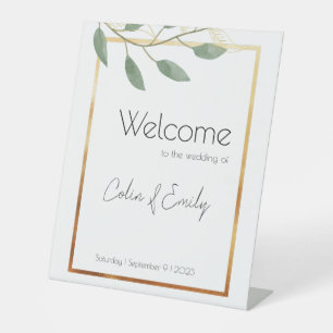 Eucalyptus & Gold Modern Elegance Welcome Wedding Pedestal Sign