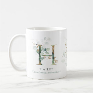 Eucalyptus Gold Monogram Initial H Greenery Chic Coffee Mug