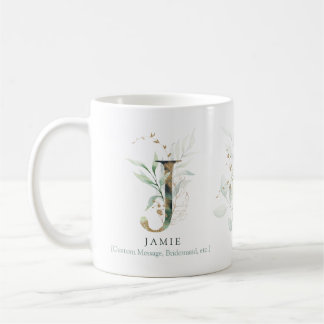 Eucalyptus Gold Monogram Initial J Greenery Chic Coffee Mug