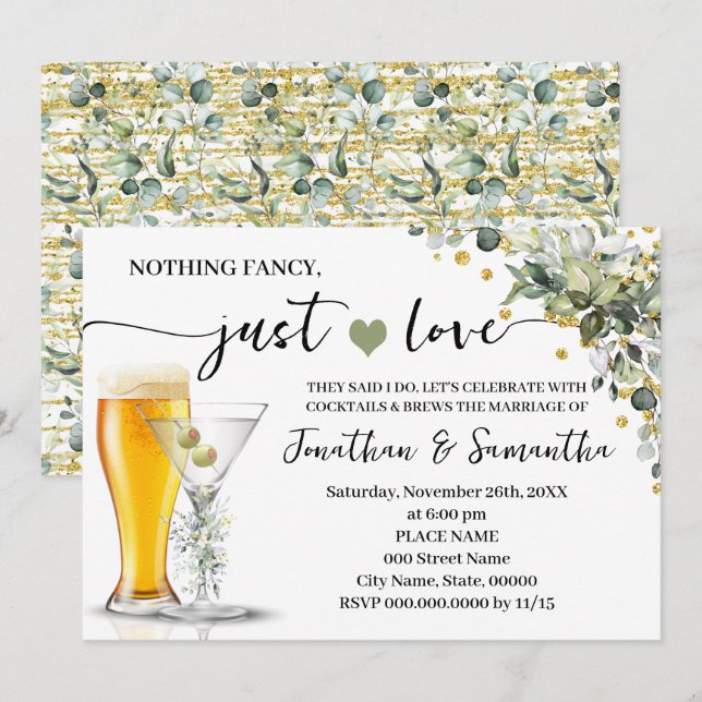 Eucalyptus Gold Nothing Fancy Just Love Elopement Invitation (Front/Back)