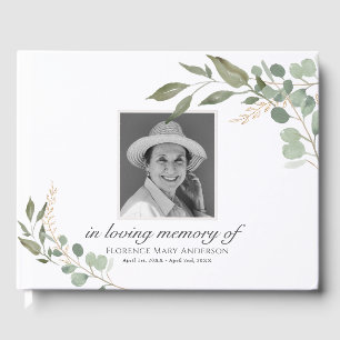 Eucalyptus Gold Photo Memorial Funeral Guest Book
