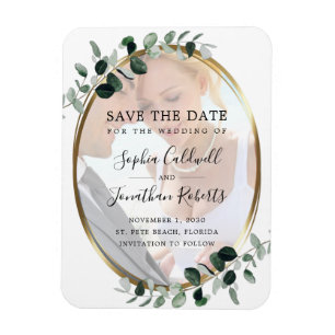 Eucalyptus Gold Photo Wedding Save the Date Magnet