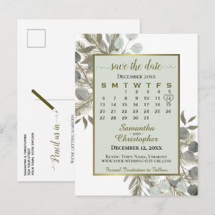 Eucalyptus & Gold Pine Sage Save the Date Calendar Announcement Postcard