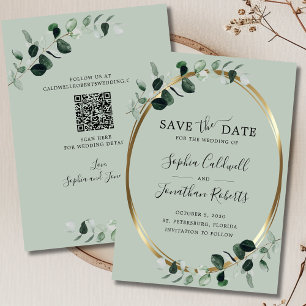 Eucalyptus Gold Sage QR Code Wedding Save The Date
