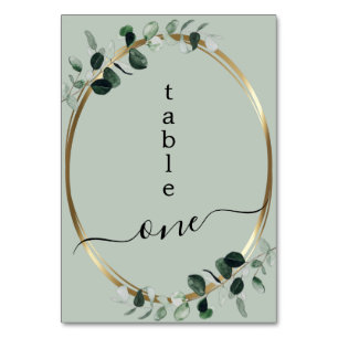 Eucalyptus Gold Sage Romantic Calligraphy Wedding Table Number