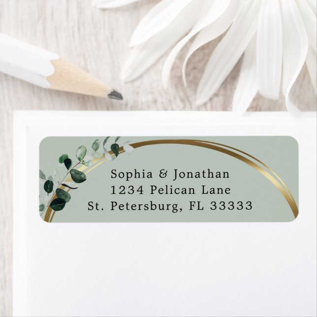 Eucalyptus Gold Sage Wedding Return Address (Insitu)