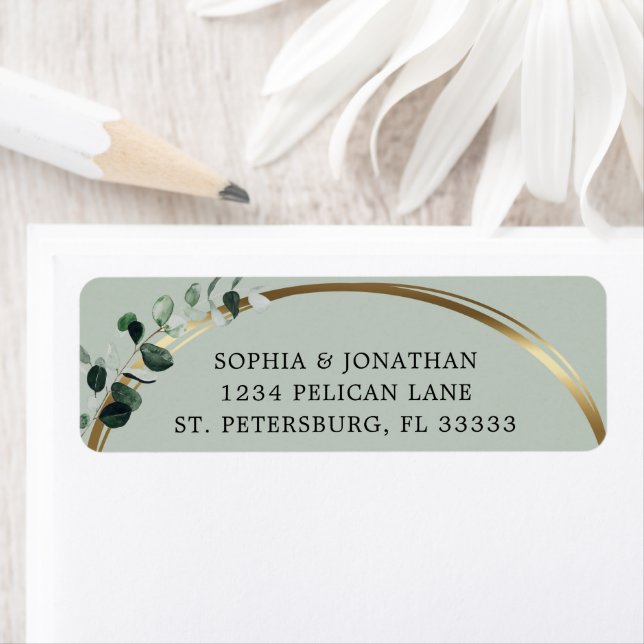 Eucalyptus Gold Sage Wedding Return Address Label (Insitu)