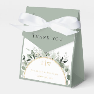 Eucalyptus Gold Sage Wedding Thank You Monogram Favour Box
