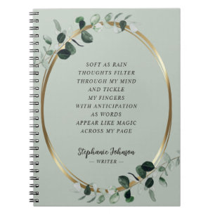 Eucalyptus Gold Sage Writer Motivational Poem Notebook