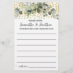 Eucalyptus Gold Share a Date Idea Shower Game Card