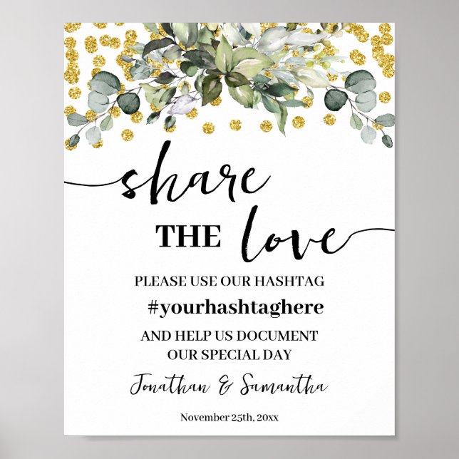 Eucalyptus Gold Share the Love Wedding Shower Sign (Front)