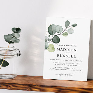 Eucalyptus Gold Splatter Greenery Wedding Invitation