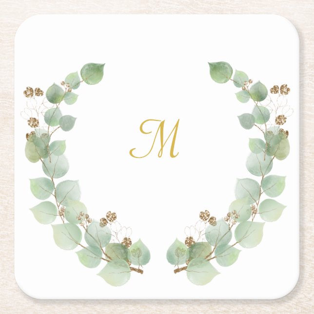 EUCALYPTUS GOLD  SQUARE PAPER COASTER (Front)