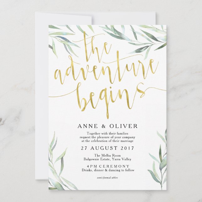 Eucalyptus Gold The Adventure Begins Invitation (Front)