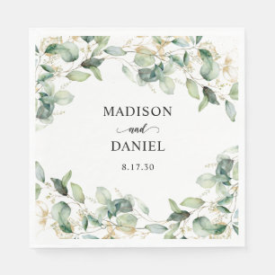 Eucalyptus Gold Watercolor Wedding Napkins