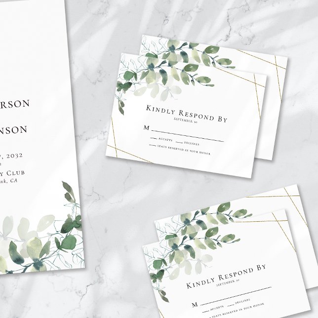 Eucalyptus Gold Wedding RSVP Card (Creator Uploaded)