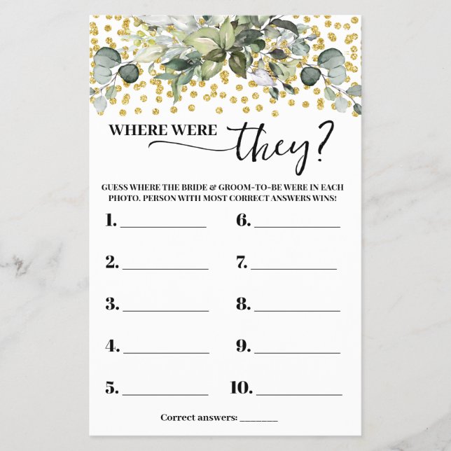 Eucalyptus Gold Where were They Shower Game Card (Front)