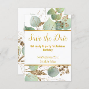 EUCALYPTUS GOLD WHITE RESPONSE RSVP 2 CARD