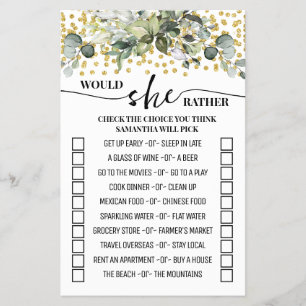 Eucalyptus Gold Would She Rather Shower Game Flyer