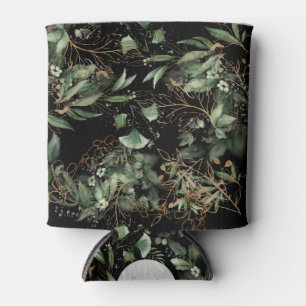 Eucalyptus Golden Boho Elegant Onyx Black Wedding Can Cooler