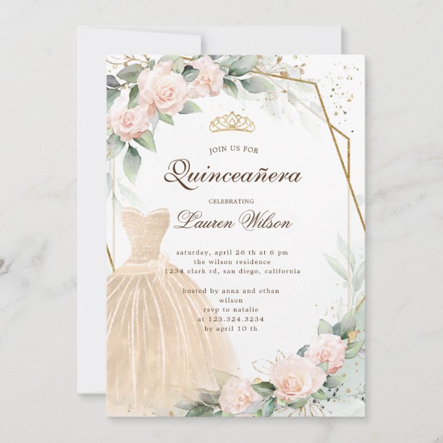 eucalyptus golden floral  Quinceañera Invitation (Front)
