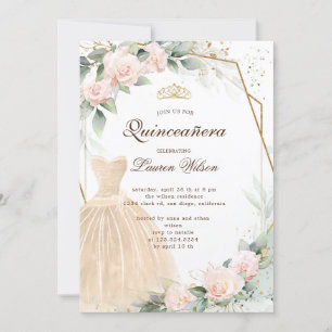 eucalyptus golden floral  Quinceañera Invitation