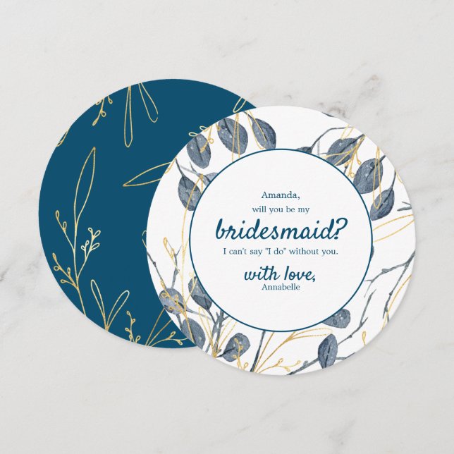 Eucalyptus Golden Garden Will You be my Bridesmaid Invitation (Front/Back)