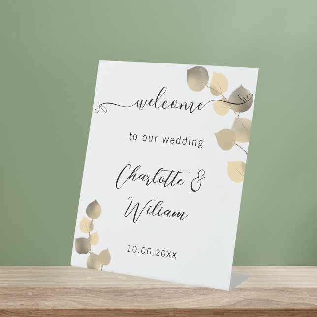 Eucalyptus golden wedding welcome pedestal sign (Creator Uploaded)