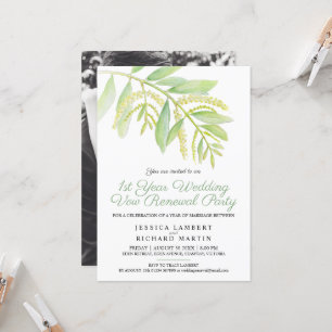 Eucalyptus green 1st wedding vow renewal party invitation