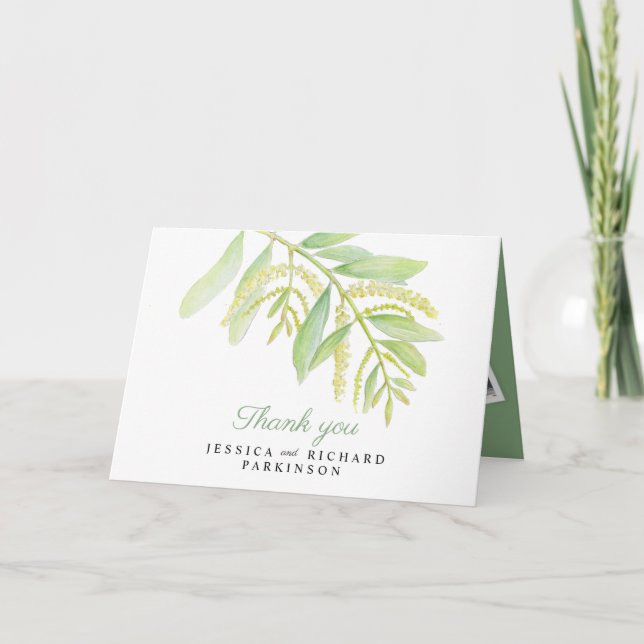 Eucalyptus green art wedding thank you  card (Front)