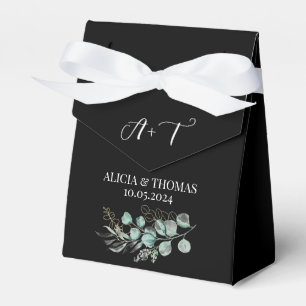 Eucalyptus Green Black Botanical Initials Wedding  Favour Box
