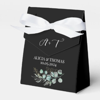 Eucalyptus Green Black Botanical Initials Wedding Favour Box