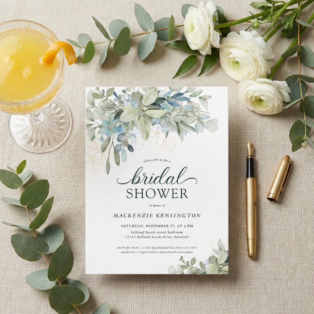 Eucalyptus Green Blue Bridal Shower Invitation Postcard (Creator Uploaded)