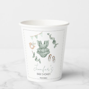 Eucalyptus green boho girl baby shower paper cup